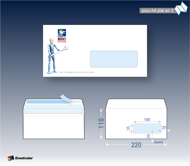 Enveloppes DL 90g personnalisées en quadrichromie avec fenêtre